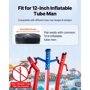 inflatable tube man blower, 1/2 hp 370w, pp blower fan for wacky waving tube guy, ipx3 waterproof, fits 12 inch diameter outdoor arm swing wind flying puppet dancer, inflatable not included