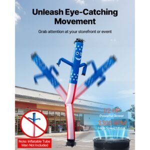 inflatable tube man blower, 1/2 hp 370w, pp blower fan for wacky waving tube guy, ipx3 waterproof, fits 12 inch diameter outdoor arm swing wind flying puppet dancer, inflatable not included