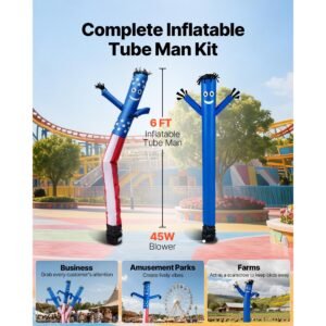 inflatable tube man with blower, 6 ft tall, wacky waving wind flying inflatable dancing tube guy with 1/15 hp ipx3 waterproof blower fan, for outdoor advertising business store party decoration