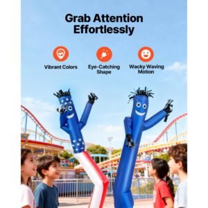 inflatable tube man with blower, 6 ft tall, wacky waving wind flying inflatable dancing tube guy with 1/15 hp ipx3 waterproof blower fan, for outdoor advertising business store party decoration