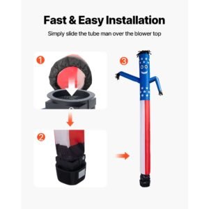 inflatable tube man with blower, 6 ft tall, wacky waving wind flying inflatable dancing tube guy with 1/15 hp ipx3 waterproof blower fan, for outdoor advertising business store party decoration