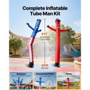 inflatable tube man with blower, 8 ft tall, wacky waving wind flying inflatable dancing tube guy with 1/15 hp ipx3 waterproof blower fan, for outdoor advertising business store party decoration