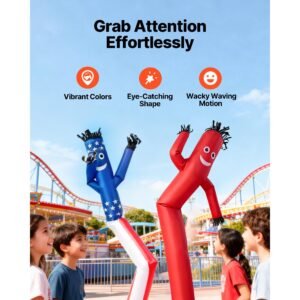 inflatable tube man with blower, 8 ft tall, wacky waving wind flying inflatable dancing tube guy with 1/15 hp ipx3 waterproof blower fan, for outdoor advertising business store party decoration