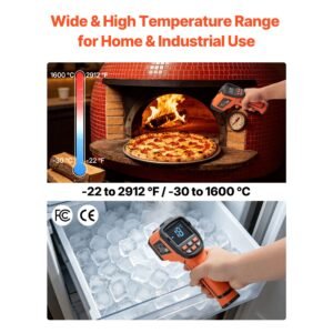 infrared thermometer, 22 f to 2912 f dual mode ir thermometer gun with k type thermocouple, dual laser heat temperature gun non contact for metal smelting/engine/industry/cooking (not for human)