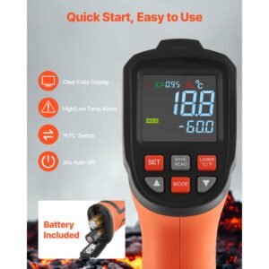 infrared thermometer, 22 f to 2912 f dual mode ir thermometer gun with k type thermocouple, dual laser heat temperature gun non contact for metal smelting/engine/industry/cooking (not for human)