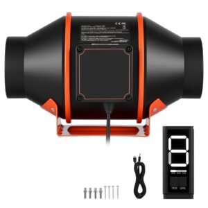Inline Duct Fan, 205 CFM 4 inch EC Motor Ventilation Fan with 3-Speed Circulation, 10-Speed PWM Controller, Timer-Controlled Operation, Cooling for Grow Tents, Indoor Gardening, Hydroponics