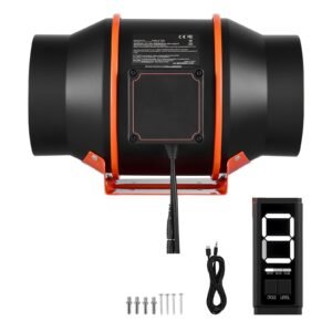 Inline Duct Fan, 402 CFM 6 inch EC Motor Ventilation Fan with 3-Speed Circulation, 10-Speed PWM Controller, Timer-Controlled Operation, Cooling for Grow Tents, Indoor Gardening, Hydroponics
