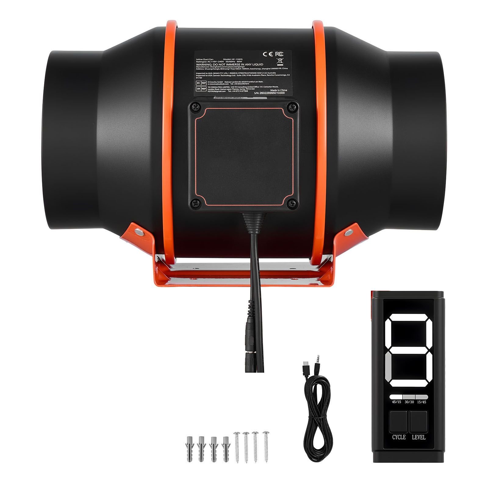inline duct fan, 402 cfm 6 inch ec motor ventilation fan with 3 speed circulation, 10 speed pwm controller, timer controlled operation, cooling for grow tents, indoor gardening, hydroponics