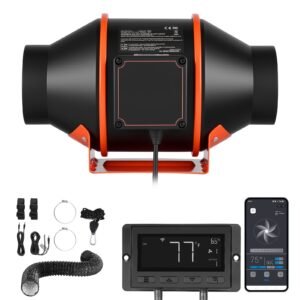 Inline Duct Fan Kit Carbon Filter, 205 CFM 4 inch EC Motor Exhaust Ventilation Fan with 10-Speed, PWM Controller, App Control, Timer, Cooling System for Grow Tent, Indoor Gardening, Hydroponics