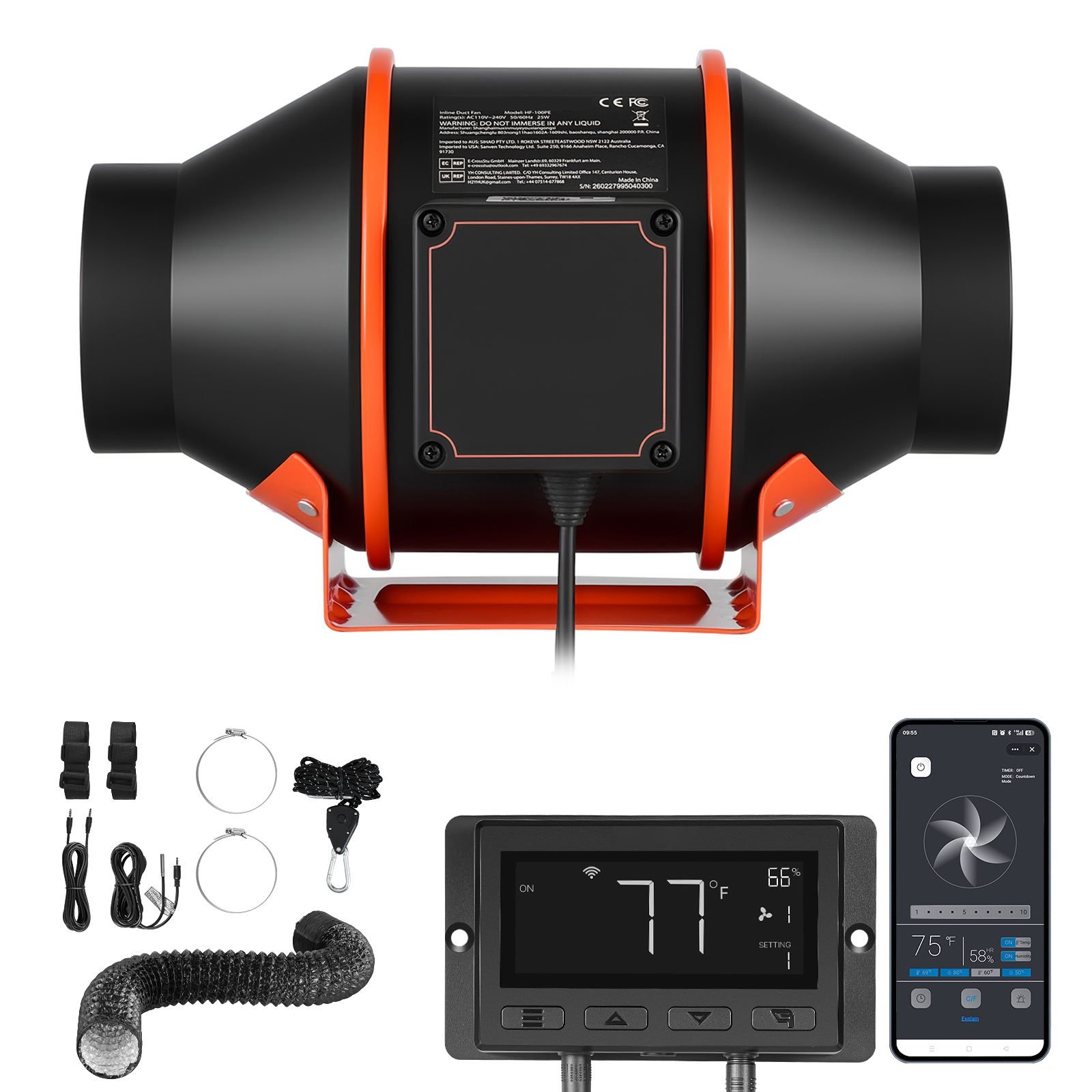 inline duct fan kit carbon filter, 205 cfm 4 inch ec motor exhaust ventilation fan with 10 speed, pwm controller, app control, timer, cooling system for grow tent, indoor gardening, hydroponics