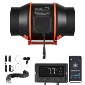 Inline Duct Fan Kit Carbon Filter, 402 CFM 6 inch EC Motor Exhaust Ventilation Fan with 10-Speed, PWM Controller, App Control, Timer, Cooling System for Grow Tent, Indoor Gardening, Hydroponics