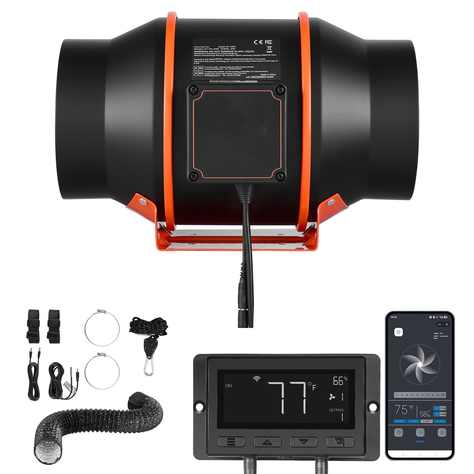 inline duct fan kit carbon filter, 402 cfm 6 inch ec motor exhaust ventilation fan with 10 speed, pwm controller, app control, timer, cooling system for grow tent, indoor gardening, hydroponics