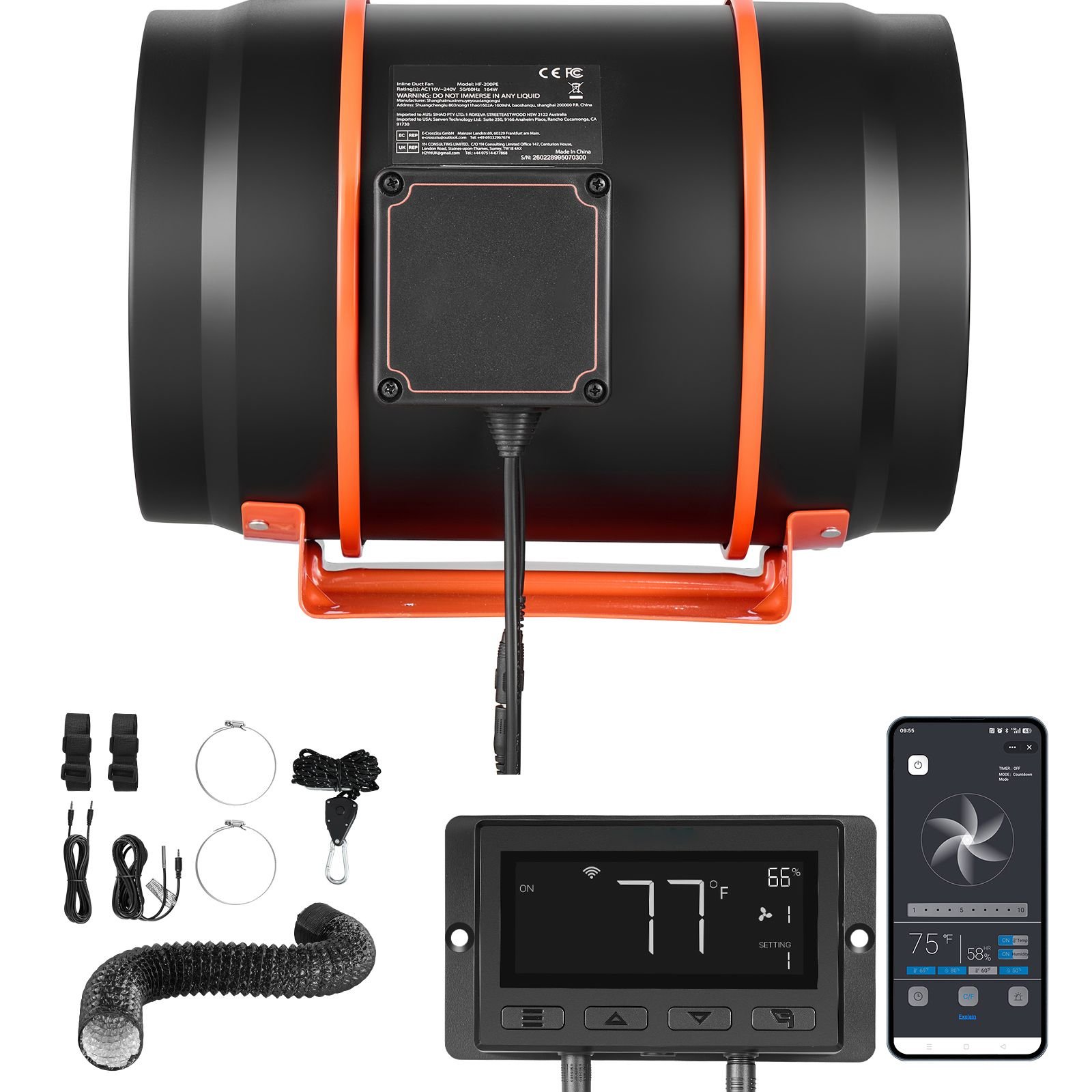 inline duct fan kit carbon filter, 807 cfm 8 inch ec motor exhaust ventilation fan with 10 speed, pwm controller, app control, timer, cooling for grow tent, indoor gardening, hydroponics