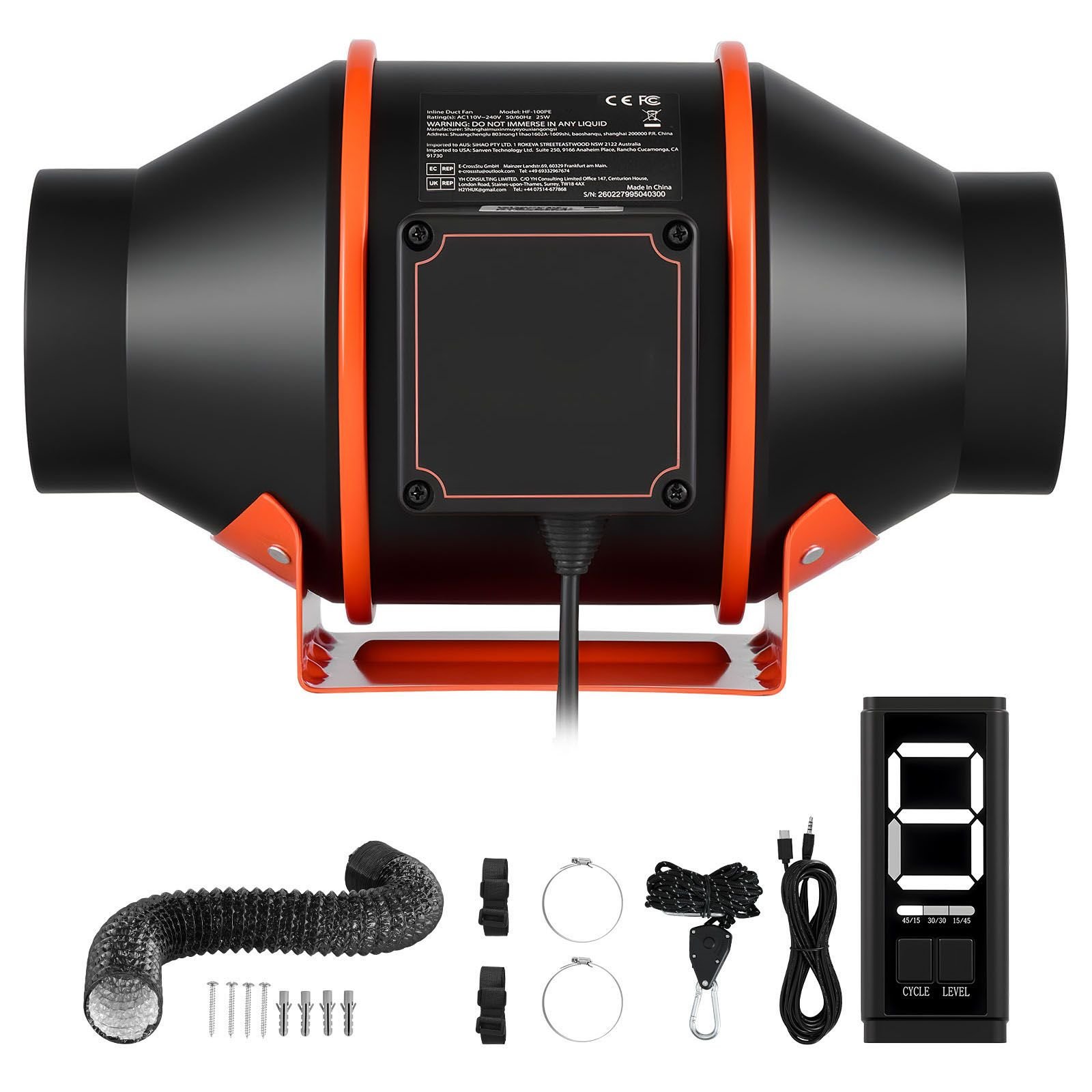 inline duct fan kit with carbon filter, 205 cfm 4 inch ec motor ventilation fan with 3 speed circulation, 10 speed pwm controller, timer, cooling for grow tents, indoor gardening, hydroponics