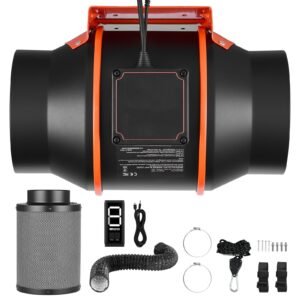 Inline Duct Fan Kit with Carbon Filter, 402 CFM 6 inch EC Motor Ventilation Fan with 3-Speed Circulation, 10-Speed PWM Controller, Timer, Cooling for Grow Tents, Indoor Gardening, Hydroponics