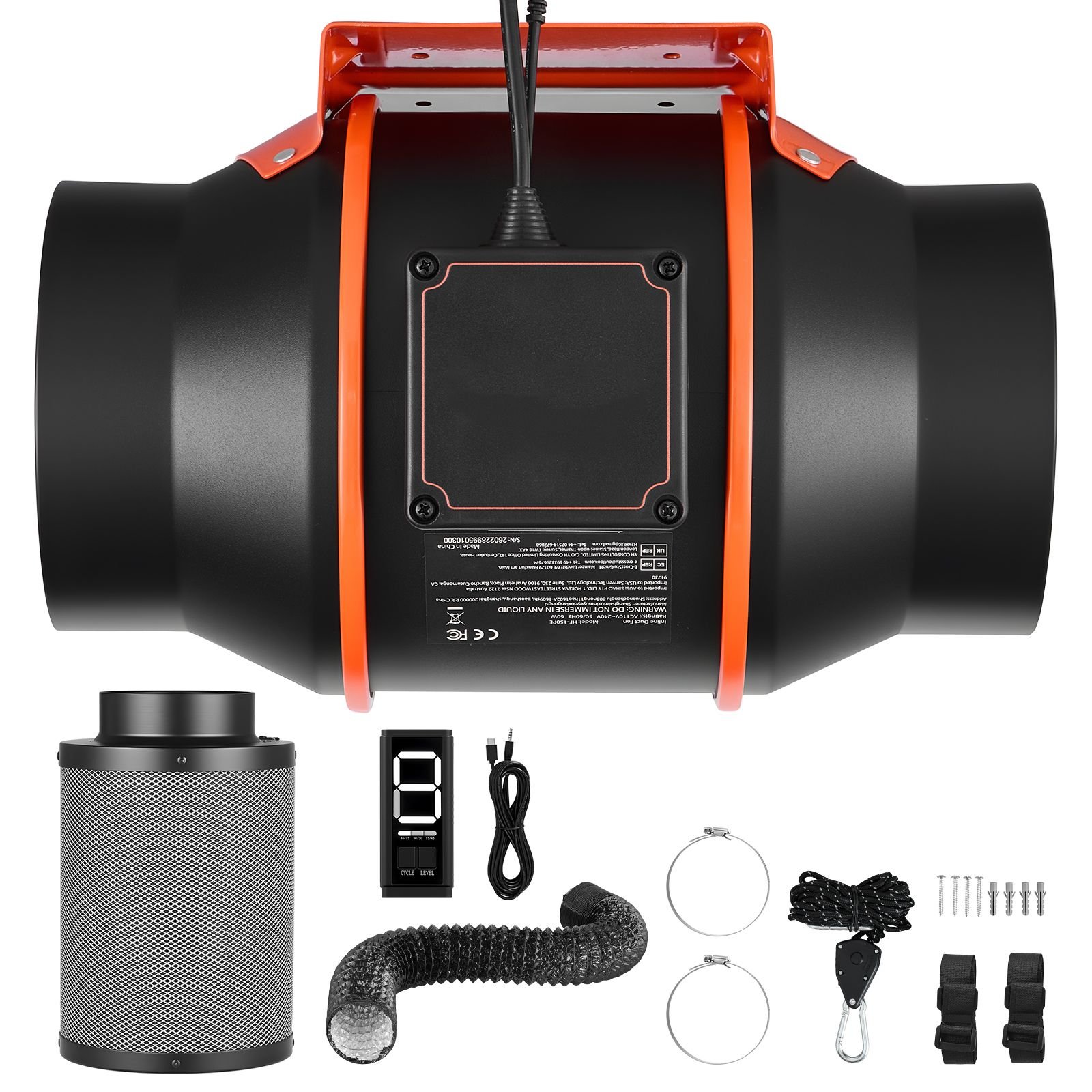 inline duct fan kit with carbon filter, 402 cfm 6 inch ec motor ventilation fan with 3 speed circulation, 10 speed pwm controller, timer, cooling for grow tents, indoor gardening, hydroponics