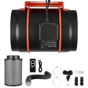 Inline Duct Fan Kit with Carbon Filter, 807 CFM 8 inch EC Motor Ventilation Fan with 3-Speed Circulation, 10-Speed PWM Controller, Timer, Cooling for Grow Tents, Indoor Gardening, Hydroponics