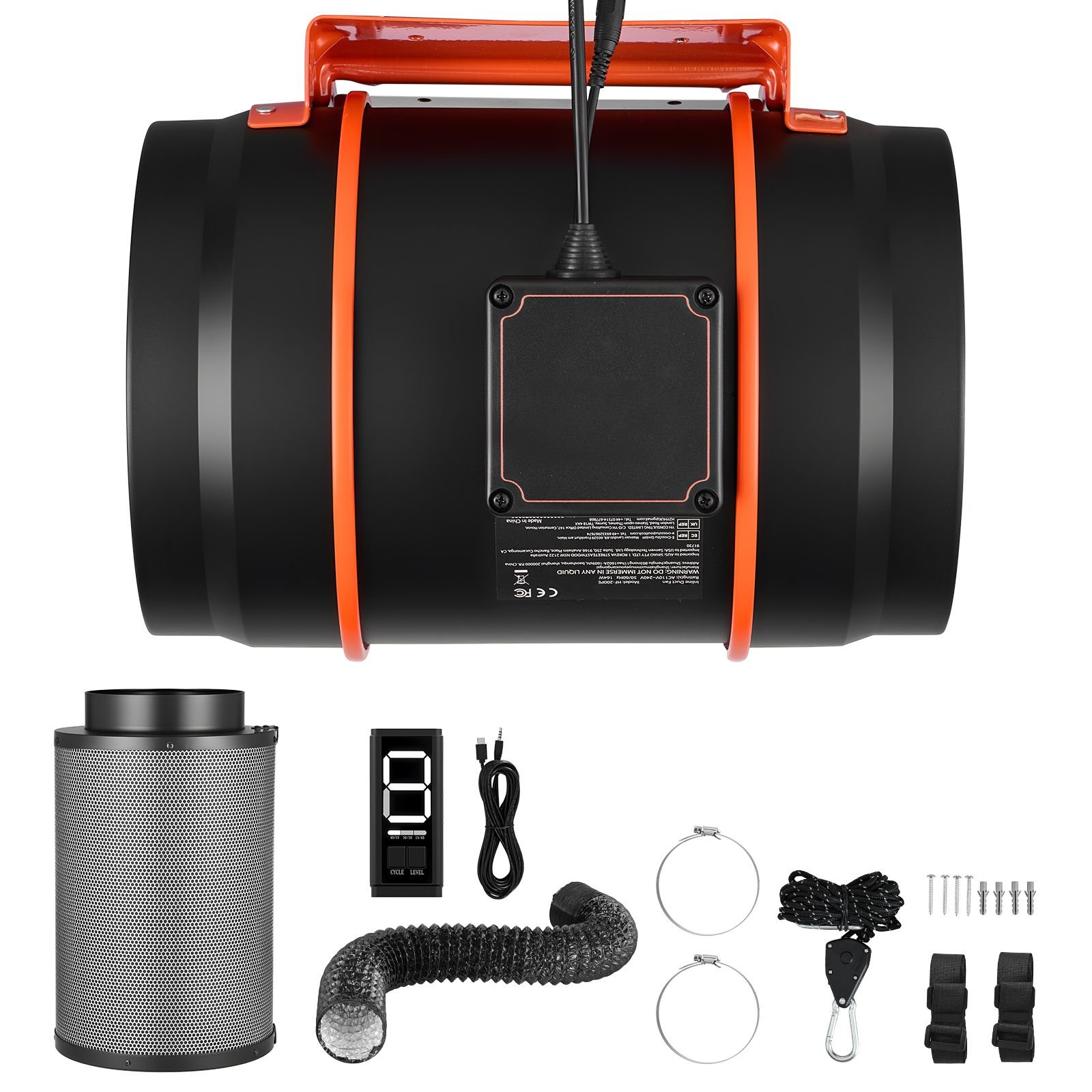 inline duct fan kit with carbon filter, 807 cfm 8 inch ec motor ventilation fan with 3 speed circulation, 10 speed pwm controller, timer, cooling for grow tents, indoor gardening, hydroponics