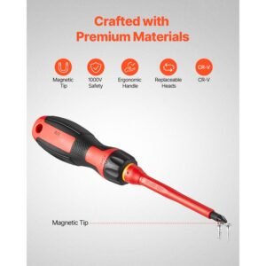 insulated screwdriver set, 13 piece professional electrical screwdriver set, 1000v insulated electrician tool set, with magnetic phillips slotted pozi torx tips, screwdrivers, for electricians