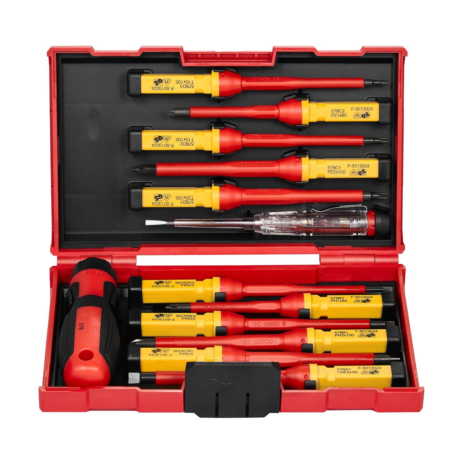 insulated screwdriver set, 13 piece professional electrical screwdriver set, 1000v insulated electrician tool set, with magnetic phillips slotted pozi torx tips, screwdrivers, for electricians