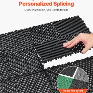 interlocking drainage mat, 12' x 12' modular interlocking cushion, 55 pcs splicing drainage mats, non slip black pp drainage floor tile and shower mat, for garage, garden, kitchen & outdoor