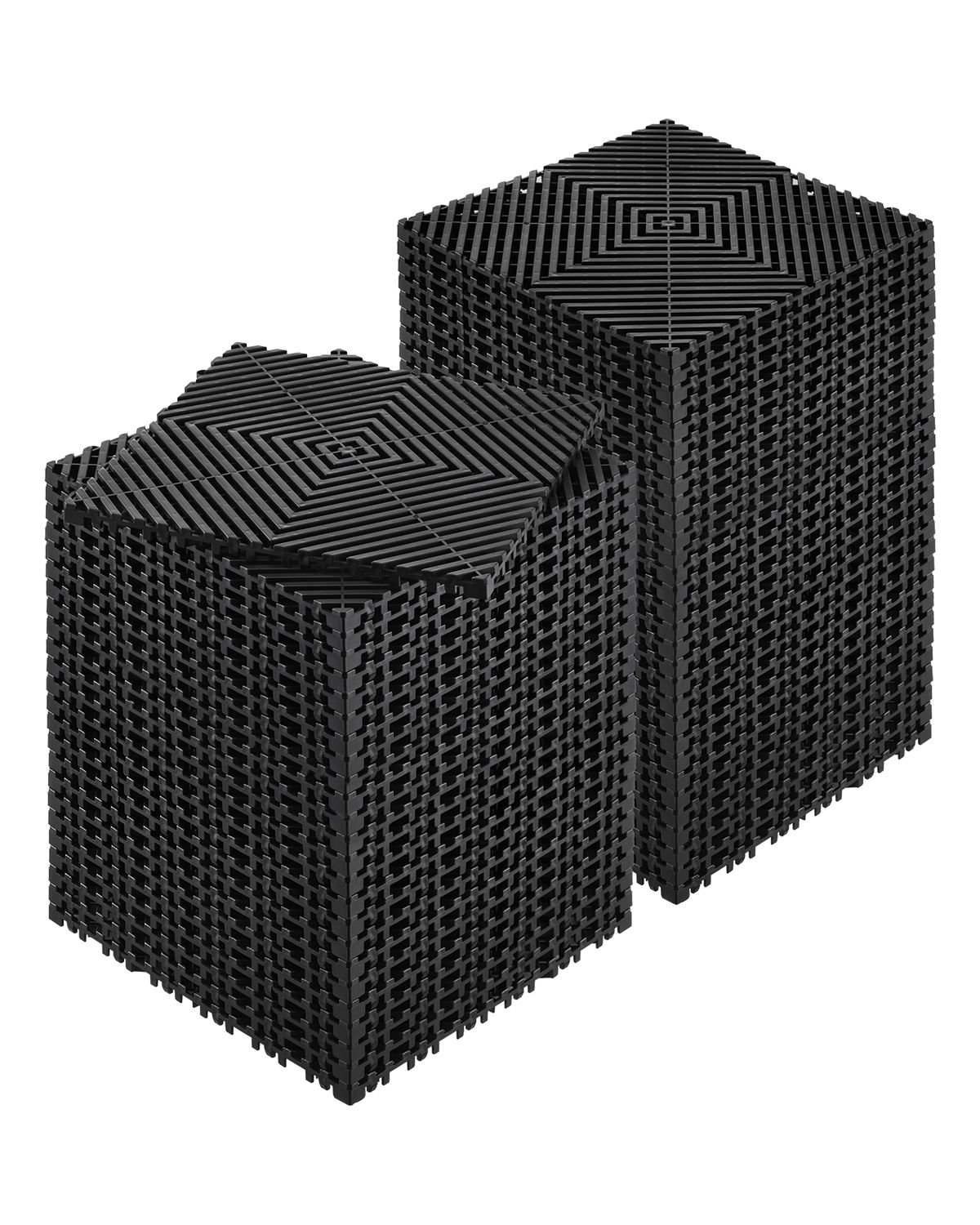 interlocking drainage mat, 12' x 12' modular interlocking cushion, 55 pcs splicing drainage mats, non slip black pp drainage floor tile and shower mat, for garage, garden, kitchen & outdoor