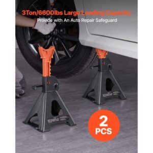 jack stands, 3 ton (6,600 lbs) capacity, 10.8 16.3 in adjustable height, heavy duty steel jack auto stands with locking, for lifting suv, pickup, car and utv/atv, 1 pair, black and orange