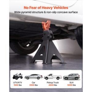 jack stands, 3 ton (6,600 lbs) capacity, 10.8 16.3 in adjustable height, heavy duty steel jack auto stands with locking, for lifting suv, pickup, car and utv/atv, 1 pair, black and orange