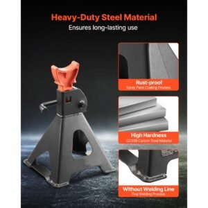 jack stands, 3 ton (6,600 lbs) capacity, 10.8 16.3 in adjustable height, heavy duty steel jack auto stands with locking, for lifting suv, pickup, car and utv/atv, 1 pair, black and orange