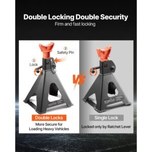 jack stands, 6 ton (13,000 lbs) capacity, 14.6 22.8 in adjustable height, heavy duty steel jack auto stands with double locking, for lifting rv, small truck, car, suv, 1 pair, black and orange