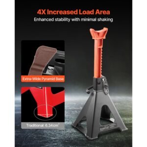 jack stands, 6 ton (13,000 lbs) capacity, 14.6 22.8 in adjustable height, heavy duty steel jack auto stands with double locking, for lifting rv, small truck, car, suv, 1 pair, black and orange