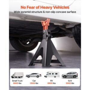 jack stands, 6 ton (13,000 lbs) capacity, 14.6 22.8 in adjustable height, heavy duty steel jack auto stands with double locking, for lifting rv, small truck, car, suv, 1 pair, black and orange