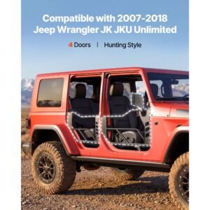 jeep tube doors, 4 door, compatible with 2007 2018 jeep wrangler jk jku unlimited, steel off road front & rear tubular half doors with dot certified side view mirrors, storage bag & rubber pads