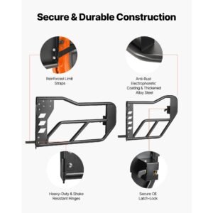 jeep tube doors, 4 door, compatible with 2007 2018 jeep wrangler jk unlimited, alloy steel off road front & rear tubular half doors with storage bag, rubber pads, heavy duty hinges and oe latch