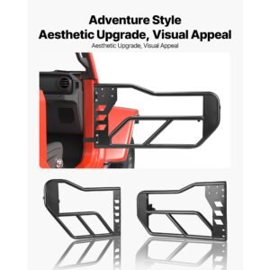 jeep tube doors, 4 door, compatible with 2007 2018 jeep wrangler jk unlimited, alloy steel off road front & rear tubular half doors with storage bag, rubber pads, heavy duty hinges and oe latch