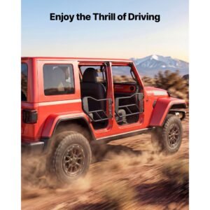 jeep tube doors, 4 door, compatible with 2007 2018 jeep wrangler jk unlimited, alloy steel off road front & rear tubular half doors with storage bag, rubber pads, heavy duty hinges and oe latch