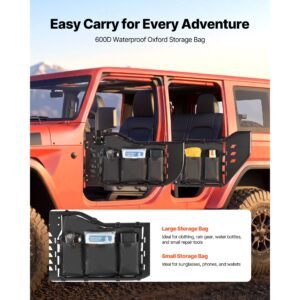 jeep tube doors, 4 door, compatible with 2018 2026 jeep wrangler jl & 2020 2026 gladiator jt, steel off road front & rear tubular half doors with dot certified side view mirrors and storage bag