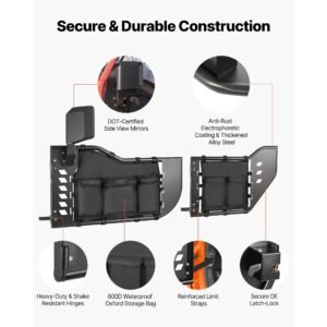 jeep tube doors, 4 door, compatible with 2018 2026 jeep wrangler jl & 2020 2026 gladiator jt, steel off road front & rear tubular half doors with dot certified side view mirrors and storage bag