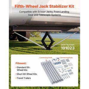 jt's strong arm jack stabilizer kit 191023, fits for 5th wheel rv and travel trailer kit, fifth wheel jack stabilizer for telescopic system, reduces chassis movement, easy bolt on installation