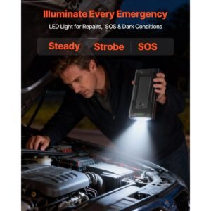 jump starter, 1000a peak, car jumper starter battery pack, 12v portable lithium battery booster, jump box power bank with 3 modes flashlight and jumper cable, for up to 5l gas & 3l diesel engine