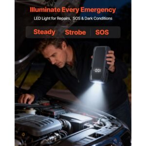 jump starter, 1500a peak, car jumper starter battery pack, 12v portable lithium battery booster, jump box power bank with 3 modes flashlight and jumper cable, for up to 6l gas/4l diesel engines