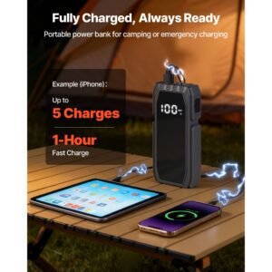 jump starter, 1500a peak, car jumper starter battery pack, 12v portable lithium battery booster, jump box power bank with 3 modes flashlight and jumper cable, for up to 6l gas/4l diesel engines