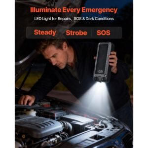 jump starter, 4000a peak, car jumper starter battery pack, 12v portable lithium battery booster, jump box power bank with 3 modes flashlight and jumper cable, for 10l gas and 8l diesel engines