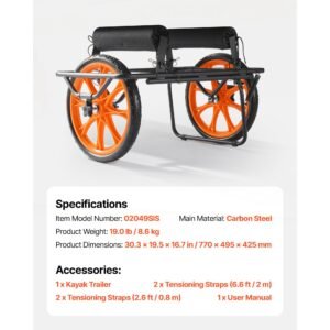 kayak cart, 330 lbs load capacity, canoe cart dolly with 15 inch solid rubber tires & kickstand, assembles & disassembles within seconds, paddle board trolley for kayaks, canoes, paddleboards