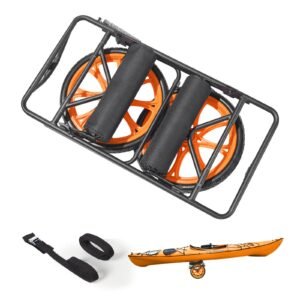 kayak cart, 330 lbs load capacity, canoe cart dolly with 15 inch solid rubber tires & kickstand, assembles & disassembles within seconds, paddle board trolley for kayaks, canoes, paddleboards
