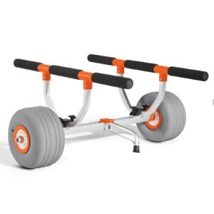 kayak cart, 350 lbs load capacity, kayak trolley with 12 inch inflatable pu tires & 2 straps, assembles & disassembles within seconds, paddle board trolley for carrying kayaks and canoes