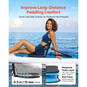 kayak seat, 1 pack 0.5" thick, universal paddle board seat with back support, sit on top soft padded cushion with storage bag & adjustable straps for sup, canoe, fishing boat, inflatable kayak