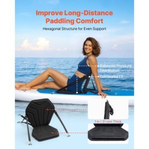 kayak seat, 1 pack 1" thick, universal paddle board seat with back support, hexagonal sit on top soft padded cushion with storage bag & adjustable straps for sup, fishing boat, inflatable kayak