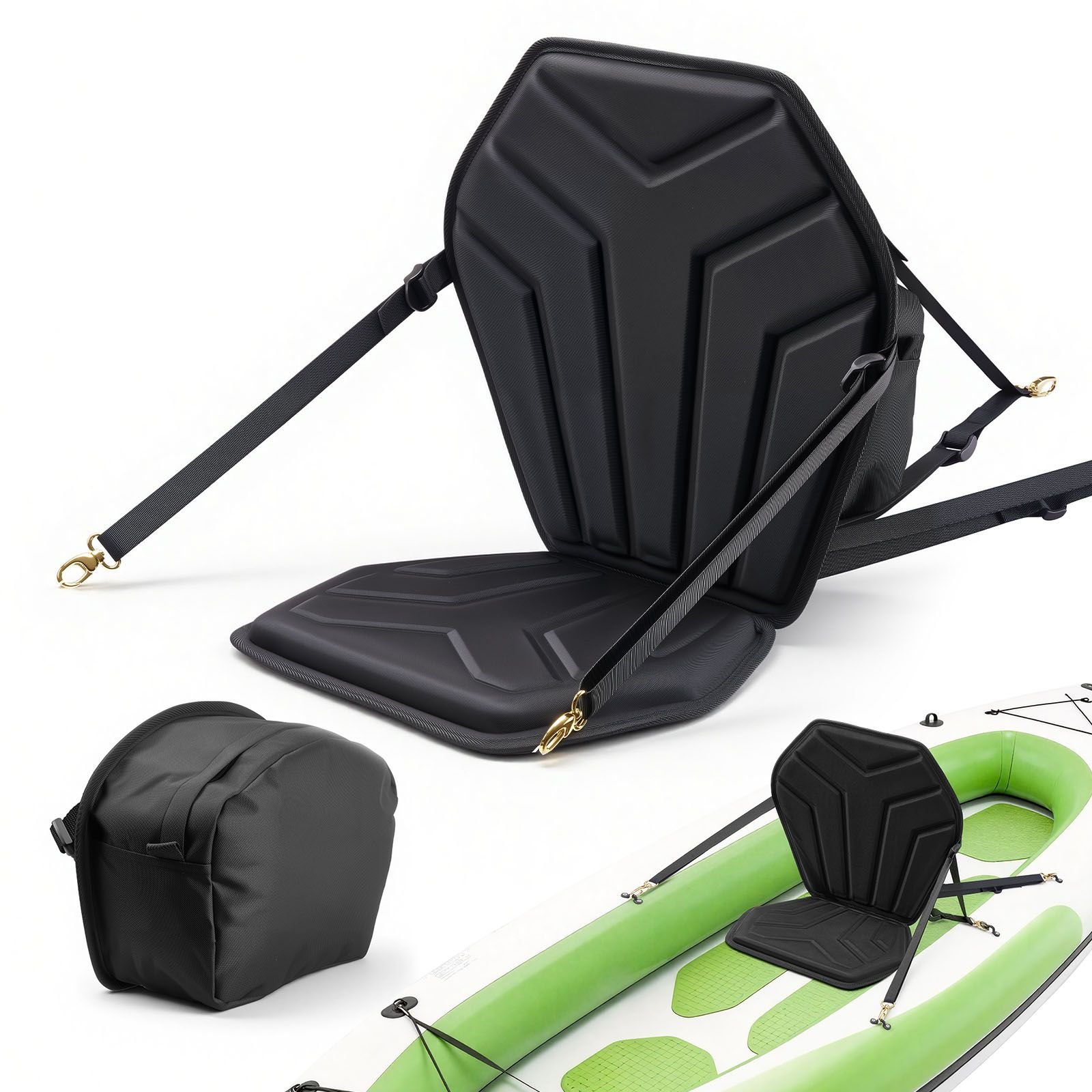 kayak seat, 1 pack 1" thick, universal paddle board seat with back support, hexagonal sit on top soft padded cushion with storage bag & adjustable straps for sup, fishing boat, inflatable kayak