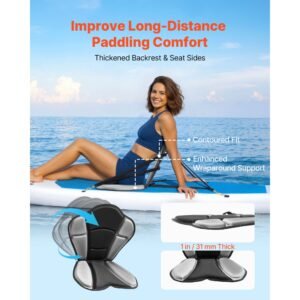 kayak seat, 1 pack 1" thick, universal paddle board seat with back support, sit on top soft padded cushion with storage bag & adjustable straps for sup, fishing boat, inflatable kayak, rowboat